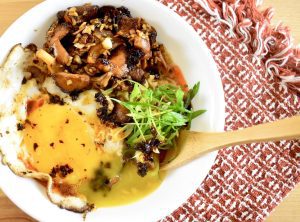 Savoury Oatmeal Breakfast Bowls with Duck Egg and Hedgehog Mushrooms
