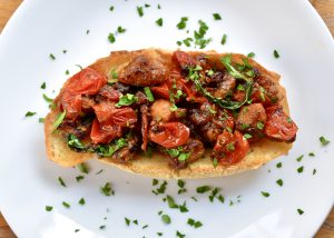 Shrimp of the Woods and Cherry Tomato Toasts