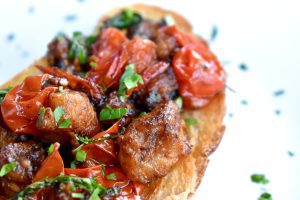 Shrimp of the Woods and Cherry Tomato Toasts